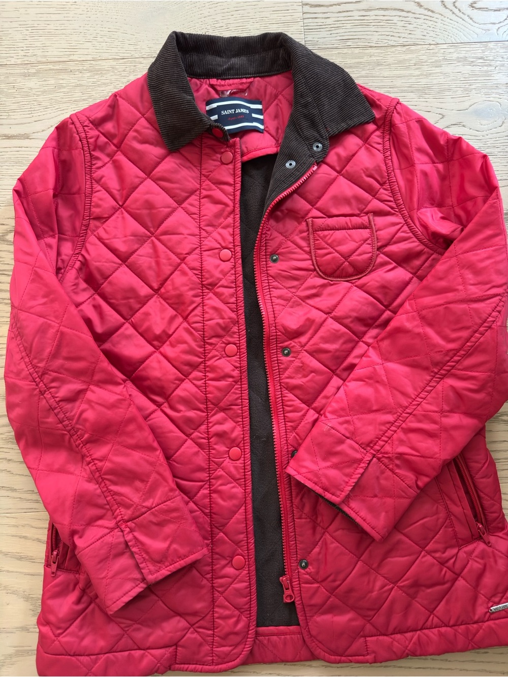 Saint James women’s Quilted Red Jacket with Corduroy Collar